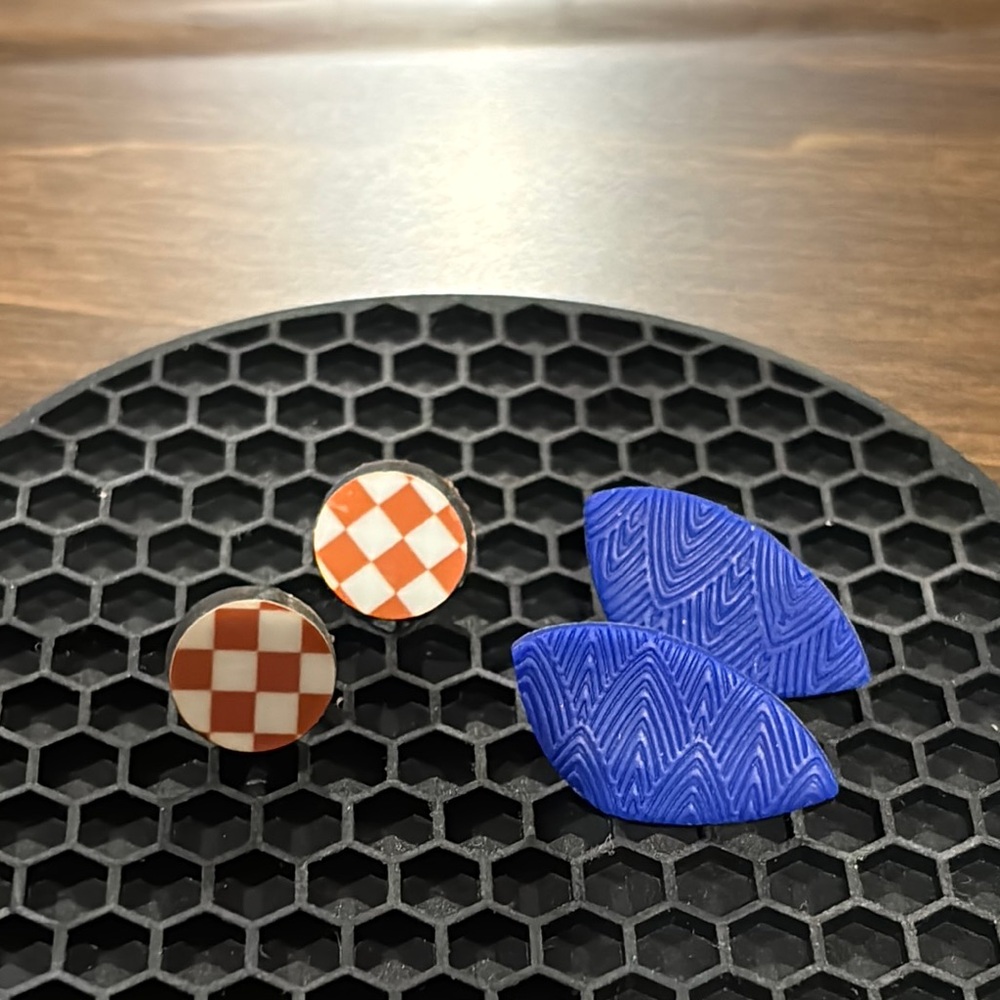 Geometric Earrings Set - Orange and Blue